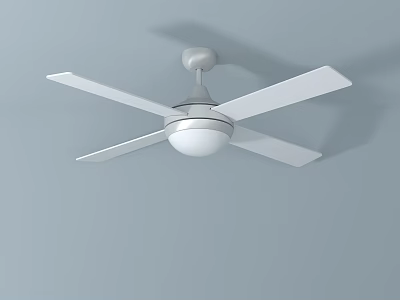 White Ceiling Fan with Light and Four Blades Ceiling Mounted Design 3d model