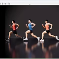 Active Men Running in Sportswear on Reflective Floor with Dark Background