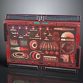 Futuristic Red Control Panel With Technical Diagrams Holographic Displays And Geometric Patterns 3d model