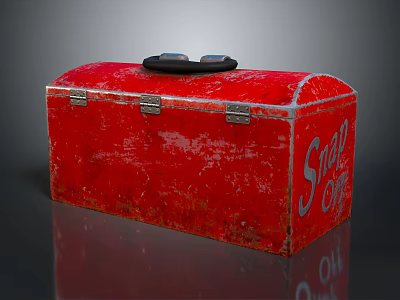 Red Vintage Storage Trunk With Metal Clasps Black Handle And Snag Off Design 3d model