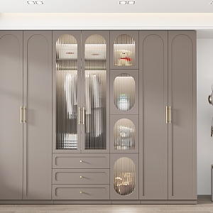 French Cream Style Wardrobe Cloakroom Combination 3d model