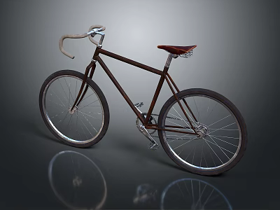 Classic Brown Bicycle With Curved Handlebars Red Seat And Black Wheels 3d model