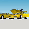 Yellow Sports Cars Featuring Open Hood And Doors Against Blue Sky