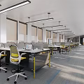 Modern Public Office Space Interior With Work Desks Ergonomic Chairs And Ceiling Lights 3d model