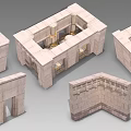 Detailed Stone Architectural Components With Arches Columns Walls And Decorative Frames 3d model