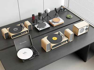 Modern Vinyl Record Players And Wooden Speakers For Home Desktop Audio Setup 3d model