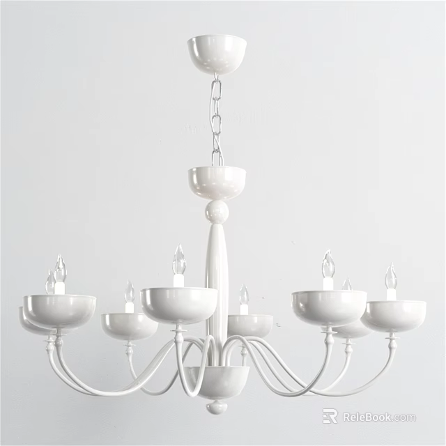 Elegant White Metal Chandelier With Multiple Candle Shaped Lights And Chain Suspension Design 3d model 