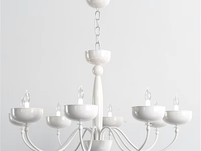 Elegant White Metal Chandelier With Multiple Candle Shaped Lights And Chain Suspension Design 3d model
