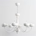 Elegant White Metal Chandelier With Multiple Candle Shaped Lights And Chain Suspension Design