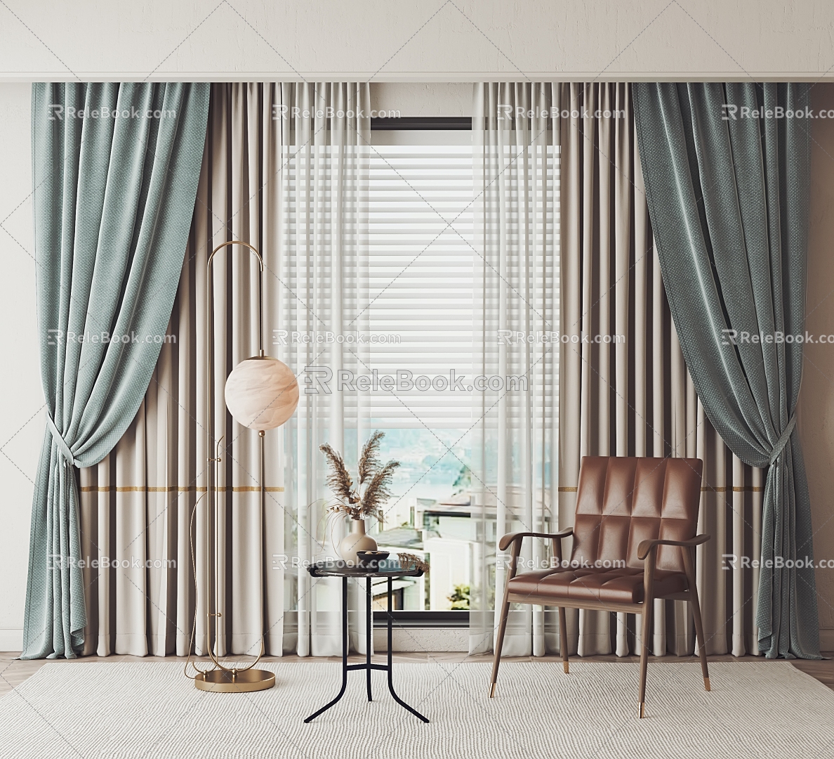 Modern Curtain Fabric Curtain Universal Curtain Leisure Chair Floor Lamp 3d model