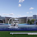 Modern Sales Office Building Featuring Landscape Design Water Pool And Greenery