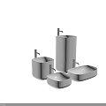 Modern White Ceramic Washbasins With Various Shapes On Dark Countertop Background 3d model