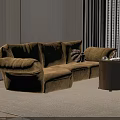 Cozy Gold Sectional Sofa Interior With Plush Cushions Side Table And Area Rug