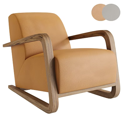 Modern Tan Leather Upholstered Armchair With Curved Solid Wood Frame For Cozy Home Lounge Space 3d model