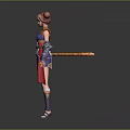 Woman In Mythical Costume With Red Hair Buns Dagger And Armor Sleeves