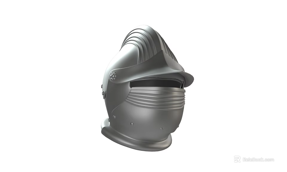 Medieval Knight Helmet With Metallic Armor Design And Visor Striped Details 3d model 