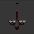 Classic Red Chandelier With Six White Shades And Metal Frame Design