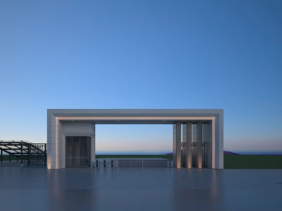 Modern Grand Entrance Gate With Tall Columns Open Plaza Smooth Ground And Blue Sky 3d model