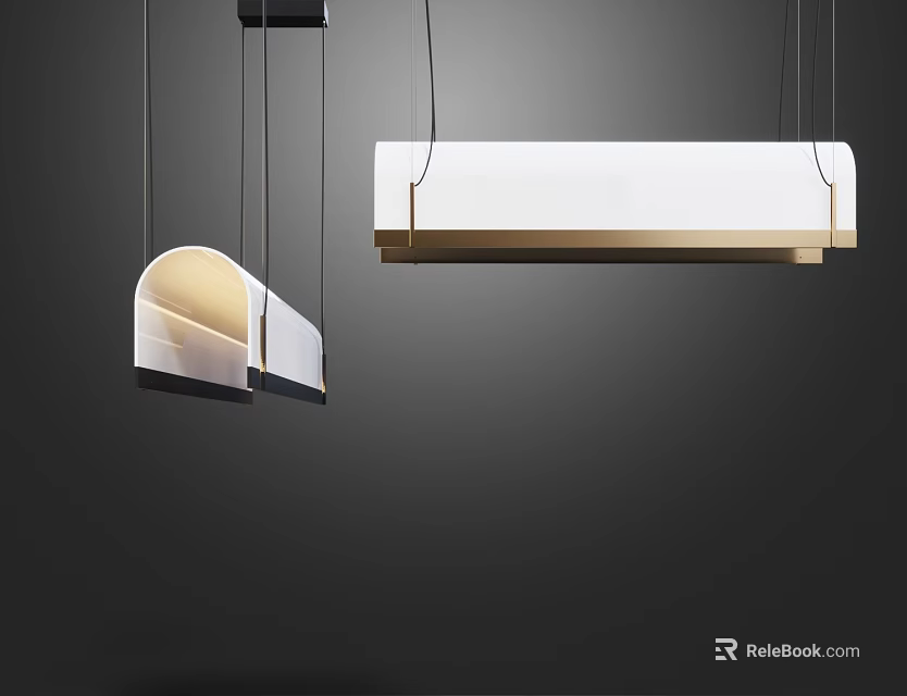 Modern Minimalist Pendant Lights With White Gold Rectangular Curved Design Elements 3d model
