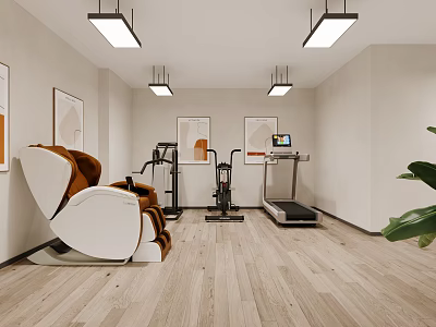 Modern Fitness Studio Interior With Workout Equipment And Relaxation Chair 3d model