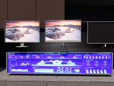 Multiple TVs Display Scenic Views And Control Panel With Data Graphics 3d model