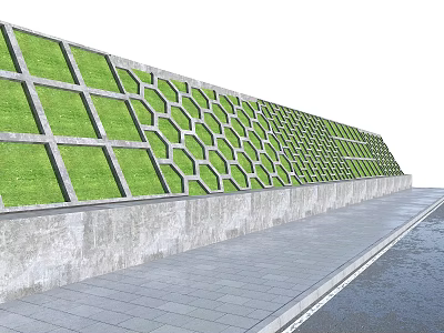 Architectural Exterior Wall Design With Green Hexagonal Panels And Gray Concrete Base 3d model