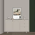 White Entryway Console Cabinet With Arched Doors Drawers And Decorative Items 3d model