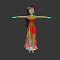 Game And Movie Character In Red Dress With Pink Patterns And Brown Braided Hair