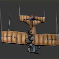 3D Model of Vintage Biplane With Orange Striped Wings Gray Engine and Blue Fuselage