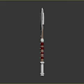 Double Bladed Axe Weapon With Red And White Handle And Metal Blades