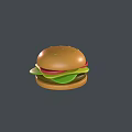 Delicious Layered Hamburger With Sesame Seed Bun Lettuce Tomato And Patty