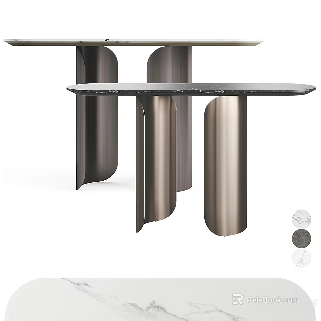 Modern Table Design With Polished Marble Top And Sleek Metallic Legs Structure 3d model