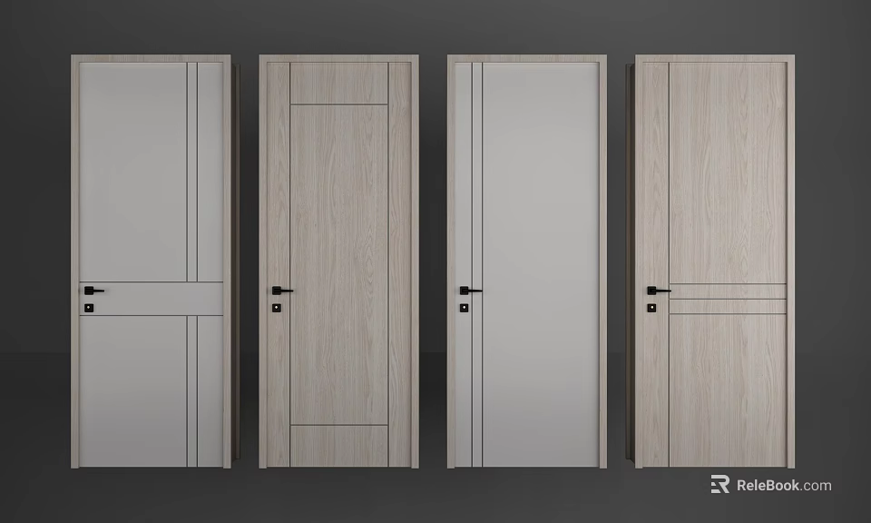 Modern Hinged Doors With Wooden And White Panel Design For Interior Decor 3d model 