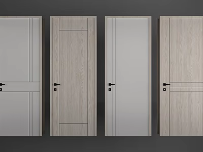Modern Hinged Doors With Wooden And White Panel Design For Interior Decor 3d model
