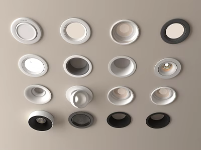 Modern Downlights And Spotlights With Assorted Designs And Colors On Beige Background 3d model