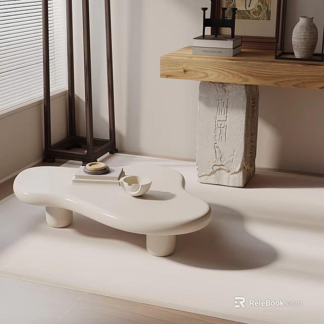 Modern Sofa and Coffee Table Set Featuring White Organic Shape With Tea Cup and Tray 3d model