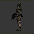 Futuristic Sci Fi Armored Warrior Character In Tactical Armor Holding Rifle Standing Pose