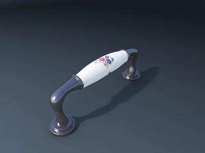 White Floral Pattern Furniture Handle with Silver Metal Base for Cabinet Doors 3d model