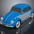 Vintage Beetle Themed Classic Car in Blue Silver Color with Shiny Retro Exterior Design