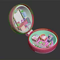Open Pink Cartoon Scene Box Featuring Mini Dressing Table And Bed Furniture