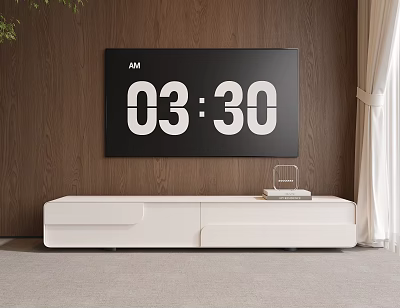 Modern White TV Stand with Flat Screen TV on Wooden Wall and Decorative Books 3d model