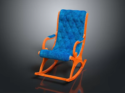 Stylish Rocking Leisure Chair with Orange Frame and Blue Upholstered Seat Back 3d model
