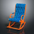 Stylish Rocking Leisure Chair with Orange Frame and Blue Upholstered Seat Back
