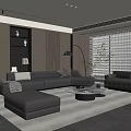 Modern Living Room Interior With Brown Sofa Armchair Coffee Table Rug And Bookshelf