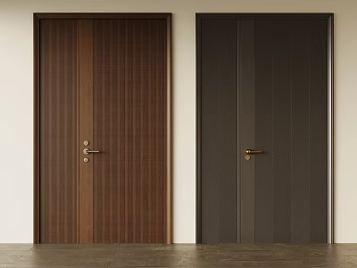 Modern Double Doors Design With Wooden Panel And Herringbone Textured Dark Surface For Interior Spaces 3d model