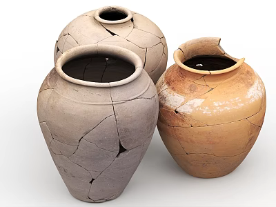 Vintage Cracked Ceramic Vases With Weathered Surfaces And Earthy Tones 3d model