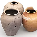 Vintage Cracked Ceramic Vases With Weathered Surfaces And Earthy Tones