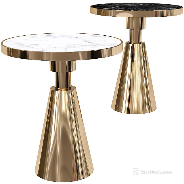 Modern Gold Metal Side Table With White Marble Top And Elegant Conical Base Design 3d model 