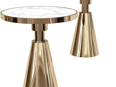 Modern Gold Metal Side Table With White Marble Top And Elegant Conical Base Design 3d model