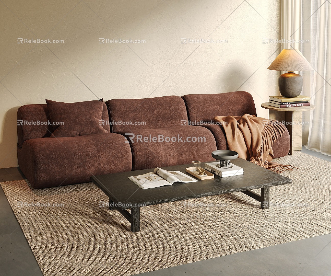 Minotti Sofa Coffee Table Combination Living Room Sofa Ornaments Antique 3d model